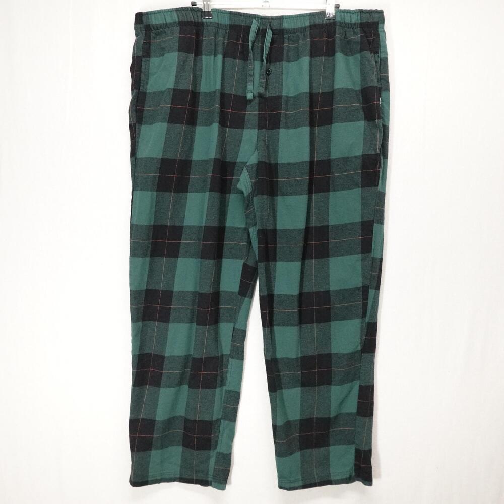 Eddie Bauer Lounge Pants Mens 2XL Green Plaid Flannel Drawstring Pajama